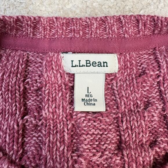 L.L. Bean Women's Double L Crewneck Cable Sweater Pink Size L - Picture 4 of 5